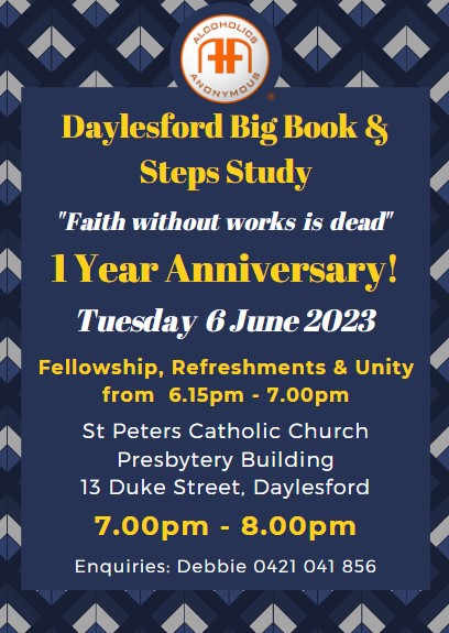 Daylesford Big Book & Steps Study - 1st Anniversary @ St Peters Catholic Church Daylesford Presbytery Building | Daylesford | Victoria | Australia