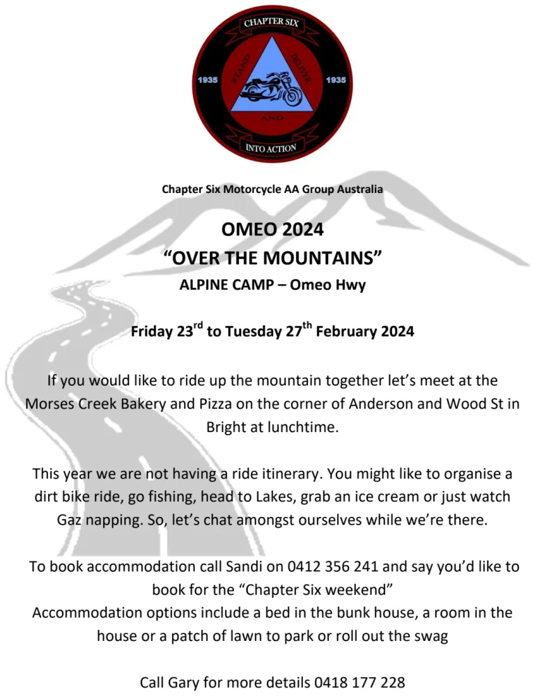 Chapter Six Motorcycle AA Group - "Over the Mountains" Ride @ Alpine Camp | Omeo | Victoria | Australia