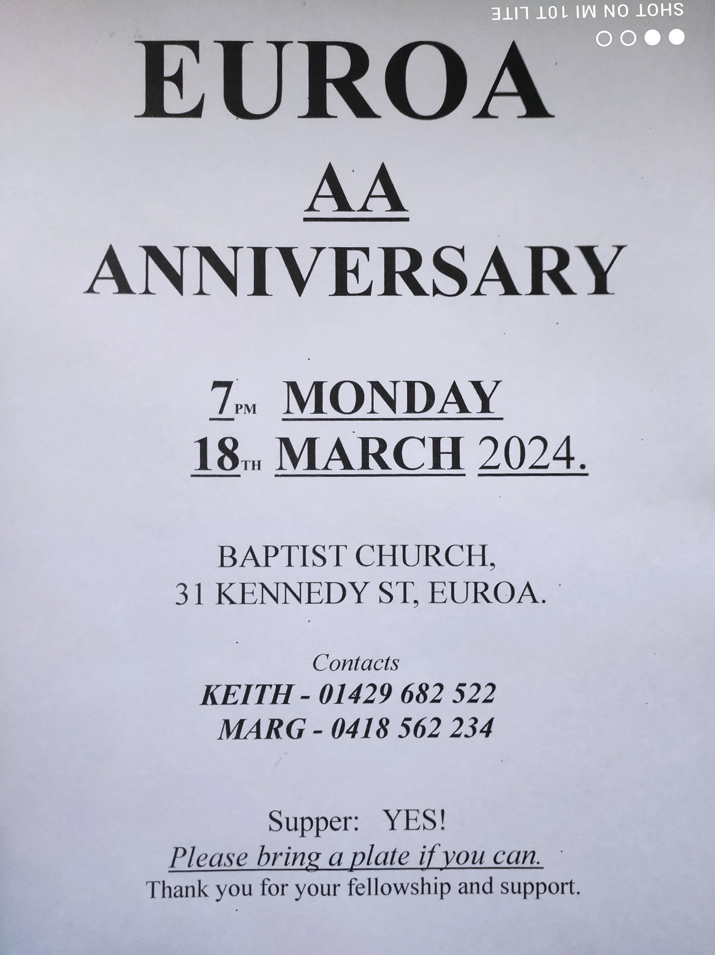 Euroa AA Anniversary @ Baptist Church | Euroa | Victoria | Australia