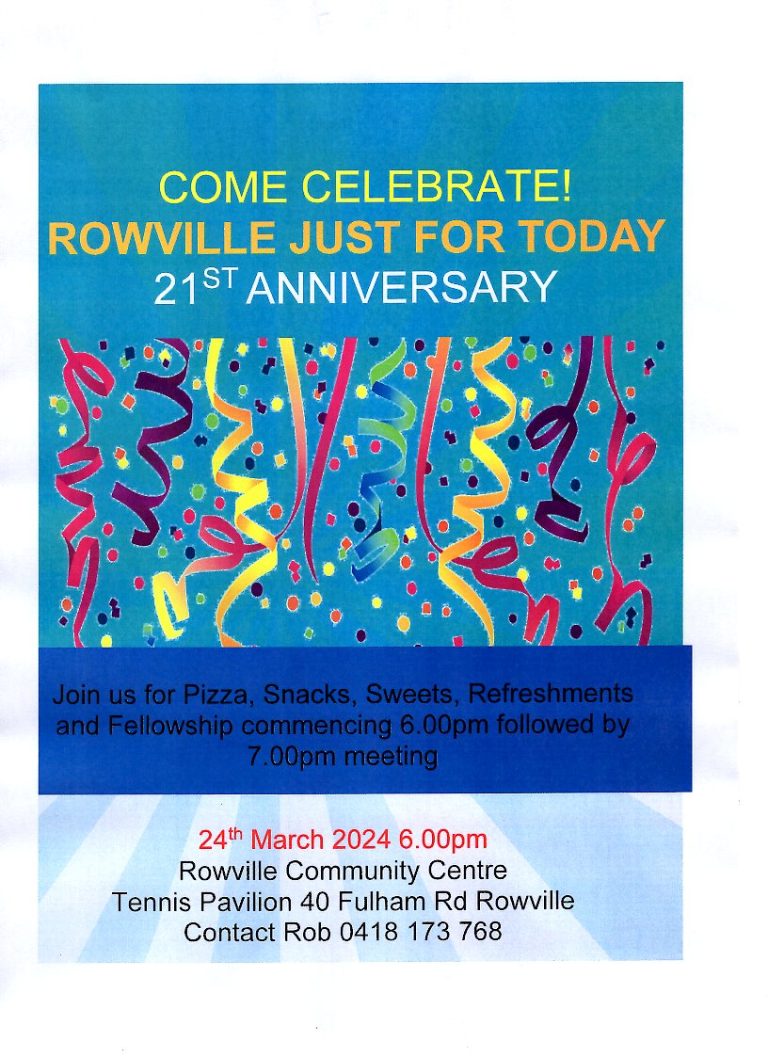 Rowville Just for Today - 21st Anniversary @ Rowville Community Centre, Tennis Pavilion | Rowville | Victoria | Australia
