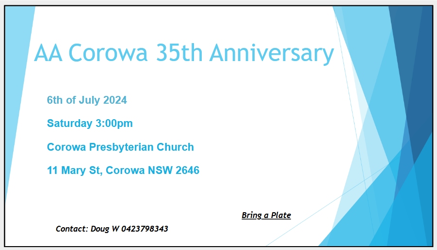 AA Corowa 35th Anniversary @ Corowa Presbyterian Church | Corowa | New South Wales | Australia