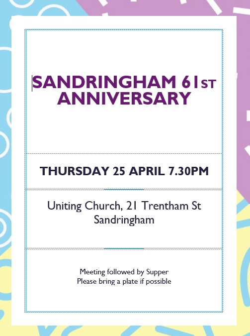 Sandringham 61st Anniversary @ Uniting Church | Sandringham | Victoria | Australia