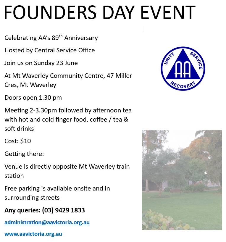 AA Founder's Day Event @ Mt Waverley Community Centre | Mount Waverley | Victoria | Australia